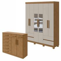 Conjunto de Guarda-roupa 6 Portas 4 Gavetas Zeus com Espelho e com Pése Cômoda Toronto Conjunto de Guarda-roupa 6 Portas 4 Gavetas Zeus com Espelho e com Pése Cômoda Toronto