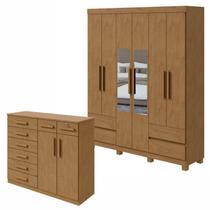 Conjunto de Guarda-roupa 6 Portas 4 Gavetas Zeus com Espelho e com Pése Cômoda Toronto Conjunto de Guarda-roupa 6 Portas 4 Gavetas Zeus com Espelho e com Pése Cômoda Toronto