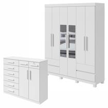 Conjunto de Guarda-roupa 6 Portas 4 Gavetas Zeus com Espelho e com Pése Cômoda Toronto Conjunto de Guarda-roupa 6 Portas 4 Gavetas Zeus com Espelho e com Pése Cômoda Toronto