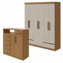 Conjunto de Guarda-roupa 6 Portas 4 Gavetas Zeuse Cômoda 1 Porta 6 Gavetas 1 Nicho da Vinci