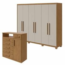 Conjunto de Guarda-roupa 6 Portas Áries com Pés e Cômoda da Vinci com Nicho Conjunto de Guarda-roupa 6 Portas Áries com Pés e Cômoda da Vinci com Nicho