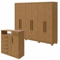 Conjunto de Guarda-roupa 6 Portas Áries com Pés e Cômoda da Vinci com Nicho Conjunto de Guarda-roupa 6 Portas Áries com Pés e Cômoda da Vinci com Nicho