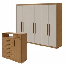Conjunto de Guarda-roupa 6 Portas Áries e Cômoda da Vinci com Nicho Conjunto de Guarda-roupa 6 Portas Áries e Cômoda da Vinci com Nicho
