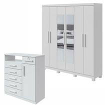Conjunto de Guarda-roupa 6 Portas com Espelho e Pés Jazz e Cômoda da Vinci Conjunto de Guarda-roupa 6 Portas com Espelho e Pés Jazz e Cômoda da Vinci
