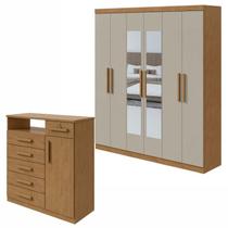 Conjunto de Guarda-roupa 6 Portas com Espelho Jazz e Cômoda da Vinci Conjunto de Guarda-roupa 6 Portas com Espelho Jazz e Cômoda da Vinci