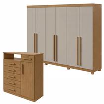 Conjunto de Guarda-roupa 6 Portas com Pés Bertha com Cômoda da Vinci Conjunto de Guarda-roupa 6 Portas com Pés Bertha com Cômoda da Vinci