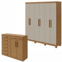 Conjunto de Guarda-roupa 6 Portas com Pés Jazz e Cômoda Toronto Conjunto de Guarda-roupa 6 Portas com Pés Jazz e Cômoda Toronto