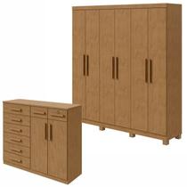 Conjunto de Guarda-roupa 6 Portas com Pés Jazz e Cômoda Toronto Conjunto de Guarda-roupa 6 Portas com Pés Jazz e Cômoda Toronto