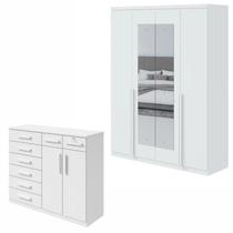 Conjunto de Guarda-Roupa Alonzo 4 Portas com Espelho e Cômoda Toronto Branco