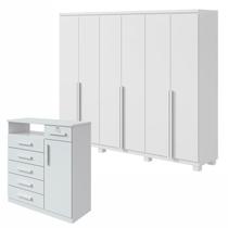 Conjunto de Guarda-Roupa Alonzo com Espelho e Cômoda da Vinci com Nicho Branco Conjunto de Guarda-Roupa Alonzo com Espelho e Cômoda da Vinci com Nicho Branco