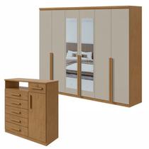 Conjunto de Guarda-roupa Alonzo com Espelho e Cômoda da Vinci com Nicho