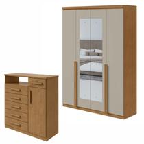 Conjunto de Guarda-roupa Alonzo com Espelho e Cômoda da Vinci com Nicho