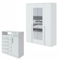 Conjunto de Guarda-roupa Alonzo com Espelho e Cômoda da Vinci com Nicho