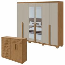 Conjunto de Guarda-roupa Alonzo com Espelho e Pés e com Cômoda Toronto