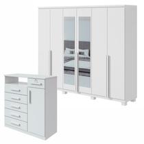 Conjunto de Guarda-roupa Alonzo com Espelho e Pés e Cômoda da Vinci com Nicho