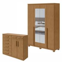 Conjunto de Guarda-roupa Alonzo com Espelho e Pés e Cômoda Toronto