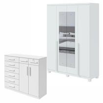 Conjunto de Guarda-roupa Alonzo com Espelho e Pés e Cômoda Toronto