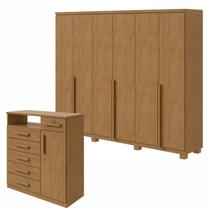 Conjunto de Guarda-roupa Alonzo com Pés e Cômoda da Vinci com Nicho