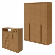 Conjunto de Guarda-roupa Alonzo com Pés e Cômoda da Vinci com Nicho