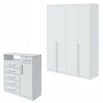 Conjunto de Guarda-roupa Alonzo com Pés e Cômoda da Vinci com Nicho