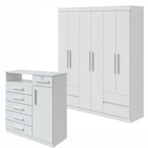 Conjunto de Guarda-roupa Casal com Espelho 6 Portas 4 Gavetas Zeuse Cômoda da Vinci