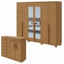 Conjunto de Guarda-Roupa Casal com Espelho e Pés e Cômoda Alonzo e Toronto Marrom Amêndoa Clean Conjunto de Guarda-Roupa Casal com Espelho e Pés e Cômoda Alonzo e Toronto Marrom Amêndoa Clean