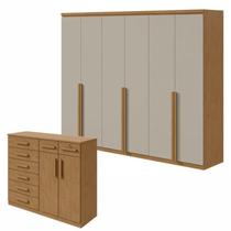 Conjunto de Guarda-Roupa Casal e Cômoda 2 Portas 8 Gavetas Alonzo e Toronto Marrom Amêndoa Clean/Off White Conjunto de Guarda-Roupa Casal e Cômoda 2 Portas 8 Gavetas Alonzo e Toronto Marrom Amêndoa Clean/Off White