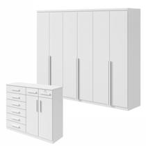 Conjunto de Guarda-Roupa Casal e Cômoda 6 Portas 12 Gavetas Alonzo e Toronto Branco Conjunto de Guarda-Roupa Casal e Cômoda 6 Portas 12 Gavetas Alonzo e Toronto Branco