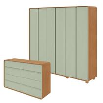 Conjunto de Guarda-roupa Casal Loop 6 Portas com Pés e Cômoda 8 Gavetas 152x48x96cm Loop