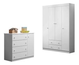Conjunto de Guarda Roupa E Cômoda De Bebê Móveis em MDF Kit 2 Peças