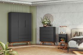 Conjunto de Guarda-Roupa e Comoda Retrô Solteiro Havanna - Quarto Moderno e Aconchegante