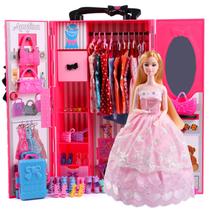 Conjunto de guarda-roupa para bonecas UCanaan Girl com roupas e acessórios.