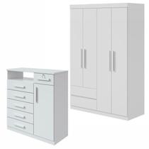 Conjunto de Guarda-roupa Solteiro 4 Portas 2 Gavetas Zeuse Cômoda 1 Porta 6 Gavetas da Vinci