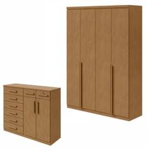 Conjunto de Guarda-Roupa Solteiro e Cômoda 4 Portas 8 Gavetas Alonzo e Toronto Marrom Amêndoa Clean Conjunto de Guarda-Roupa Solteiro e Cômoda 4 Portas 8 Gavetas Alonzo e Toronto Marrom Amêndoa Clean
