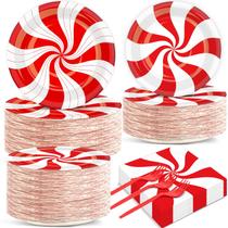 Conjunto de guardanapos Qyeahkj Christmas Candy Cane Party Plates, 200 unidades Conjunto de guardanapos Qyeahkj Christmas Candy Cane Party Plates, 200 unidades