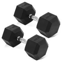 Conjunto de Halteres Fitvids 20,5 kg Hexagonal de Borracha Par 45 lb Conjunto de Halteres Fitvids 20,5 kg Hexagonal de Borracha Par 45 lb