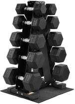 Conjunto de Halteres Fitvids Hexagonais Revestidos em Borracha 90,7kg com Suporte Conjunto de Halteres Fitvids Hexagonais Revestidos em Borracha 90,7kg com Suporte