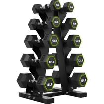Conjunto de Halteres HANDBODE 45 kg com Revestimento de Borracha Hexagonal e Suporte