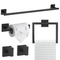 Conjunto De Hardware De Banheiro Em Aço Inoxidável Preto Fosco Prateleira Gancho Suporte De Tecido