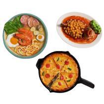 Conjunto de ímãs de geladeira, 3 peças de resina 3D para alimentos, macarrão chinês, pizza