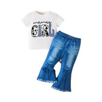 Conjunto De Imitação De Jeans Para Meninas Pequenas Primavera Outono Camiseta De Manga Curta Com