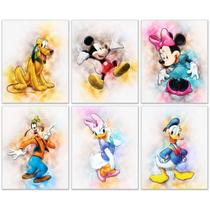 Conjunto de impressões de arte de parede Mickey Mouse Watercolor Kids Room x6