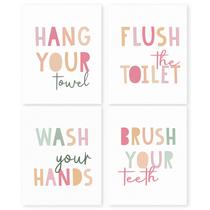 Conjunto de impressões de pôsteres HRQKO Pink Wash Your Hands for Bathroom