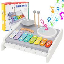 Conjunto de Instrumentos Musicais Keamaidy Kids Drum 5 em 1 com Piano