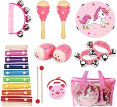 Conjunto de instrumentos musicais MAXZONE, 12 unidades para crianças com bolsa rosa