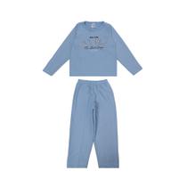 Conjunto de Inverno em plush bebe infantil e Juvenil masculino na cor Azul Calça e Casaco Menino