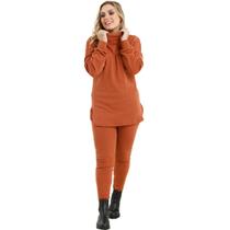 Conjunto de Inverno Feminino Blusa Raglan Calça Cós Alto Ribana Canelada 08925A