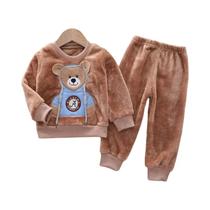 Conjunto De Inverno Para Bebê Menino: Jaqueta De Pelúcia Com Capuz E Calça (2 Peças) - Roupa Casual