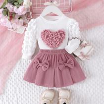 Conjunto De Inverno Para Meninas De 0 a 3 Anos, Blusa Com Mangas Em Bolha, Saia Curta Rosa, Conjunto De Inverno Para Meninas De 0 a 3 Anos, Blusa Com Mangas Em Bolha, Saia Curta Rosa,