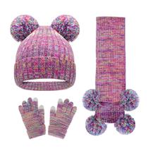Conjunto de inverno Runloon Kids Knit Hat, luvas, cachecol, 5-12 anos